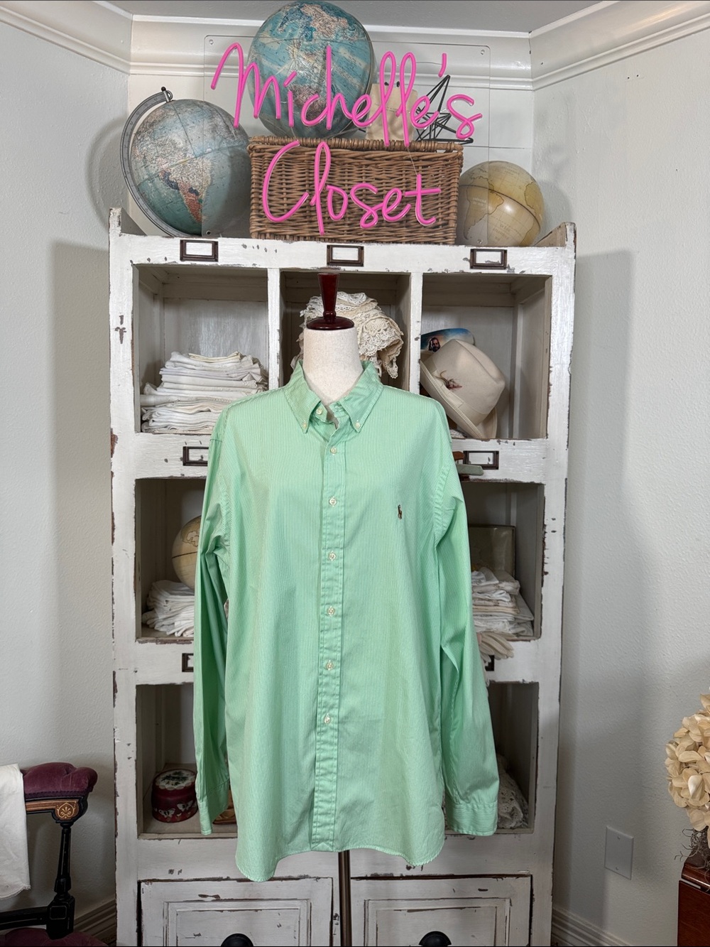 Ralph Lauren Men's Mint Green Long-Sleeve Button-Down Shirt